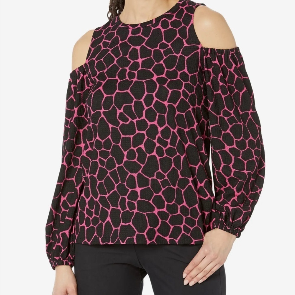MICHAEL Michael Kors Giraffe Print Cold Shoulder Blouse Cerise Pink Black Large